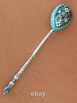 Vieux Original Russe Argent Impérial 84 Cloisonne Enamel 1 Spoon Antique Russie
