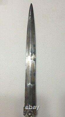 Vintage Antique Dagestan Russe Argent 84 Dagger Sword Couteau Avecleather Scabbrd
