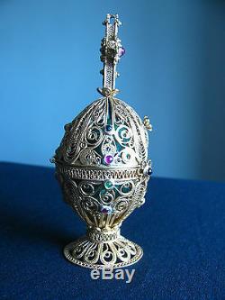 Vintage Impériale Russe Argent Filigrane Malachite Egg Moses Orthodoxes