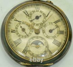 Wwi Imperial Russian Officer’s Gunmetal&émail Calendar Moon Phase Pocket Watch