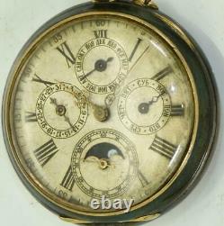 Wwi Imperial Russian Officer’s Gunmetal&émail Calendar Moon Phase Pocket Watch